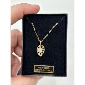 Vintage Van Doran Genuine Ruby and Opal Pendant Necklace 18"‎ chain New With Box